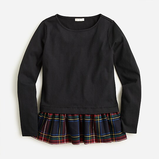 Girls' long-sleeve mixy top in tartan | J. Crew US