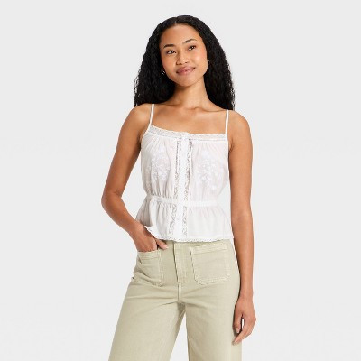 Women's Embroidered Cotton Cami - Universal Thread™ White S | Target