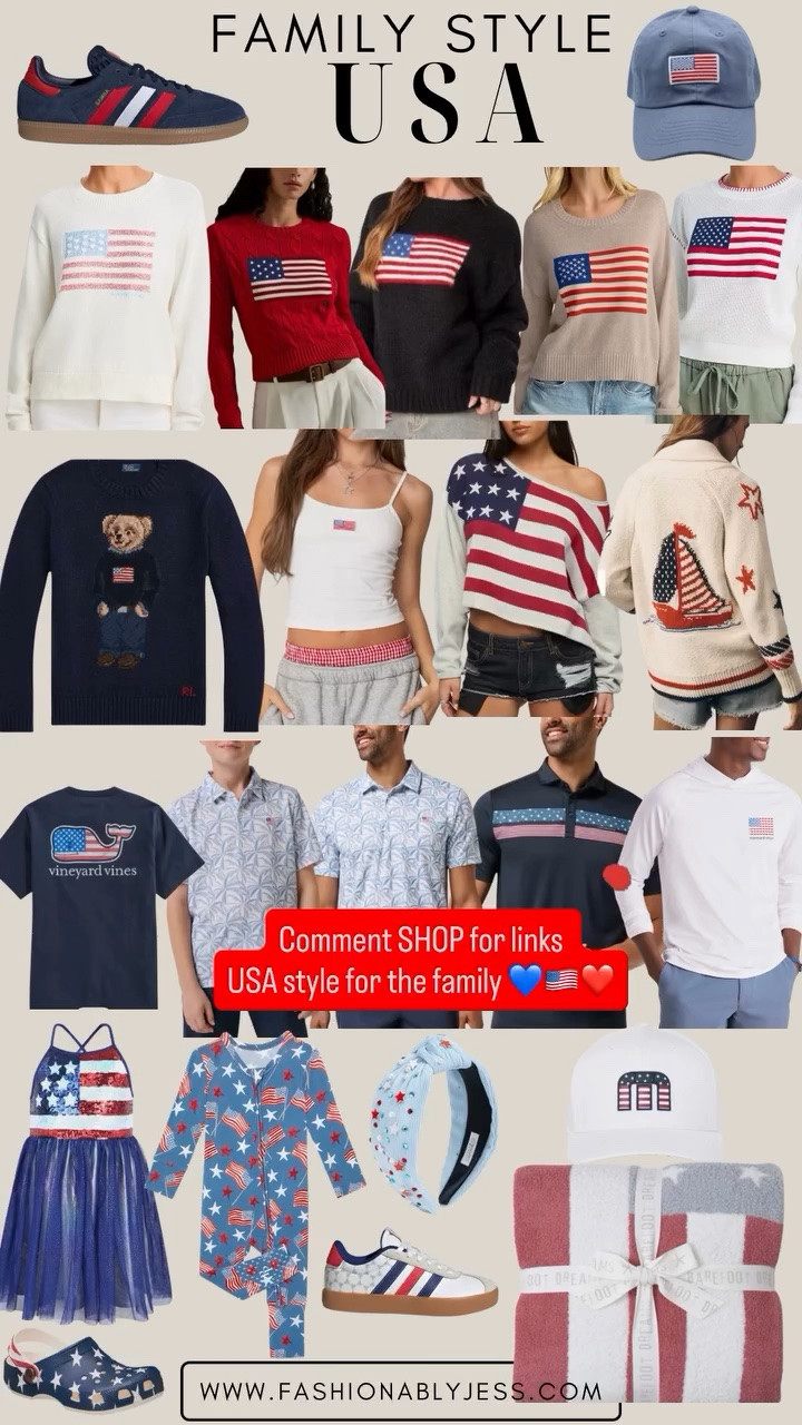 Comment SHOP for links 
USA style for the family 💙🇺🇸❤️