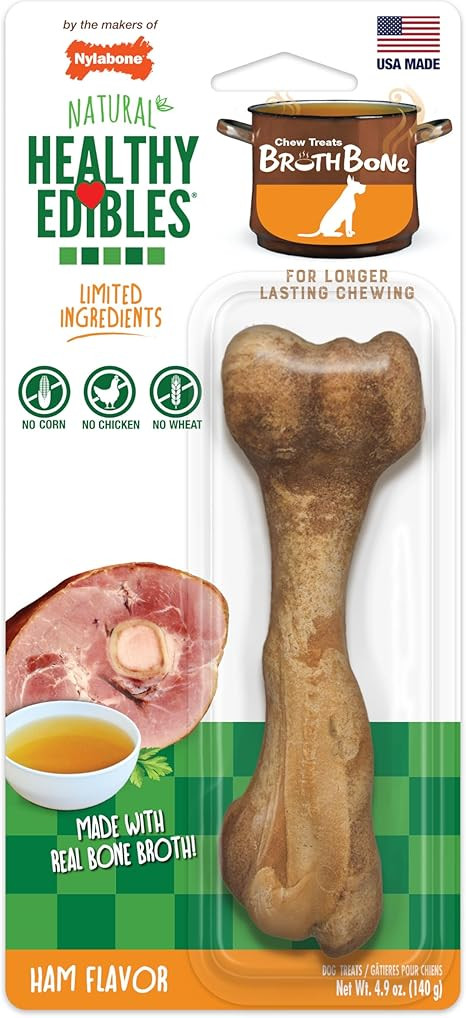 Nylabone Healthy Edibles Broth Bone Natural Dog Chews Long Lasting Treats Ham Flavor Large/Giant ... | Amazon (US)