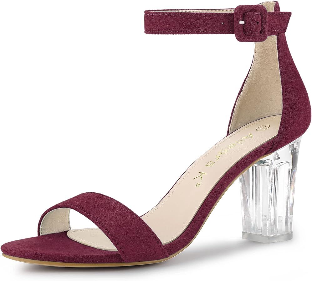 Allegra K Women's Ankle Strap Clear Heel Chunky Heels Sandals | Amazon (US)