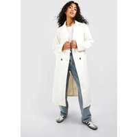 boohoo Women's Double Breasted Longline Coat in Cream | Size: 12 | Polyurethane | boohoo (US & Canada)