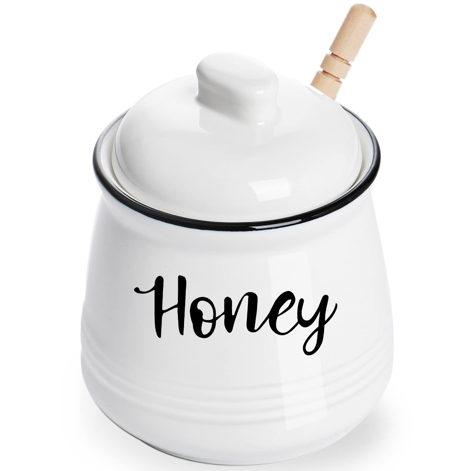 HAOTOP Farmhouse Porcelain Honey Jar with Dipper and Lid Set 12oz,Easy to Clean (White) | Amazon (US)