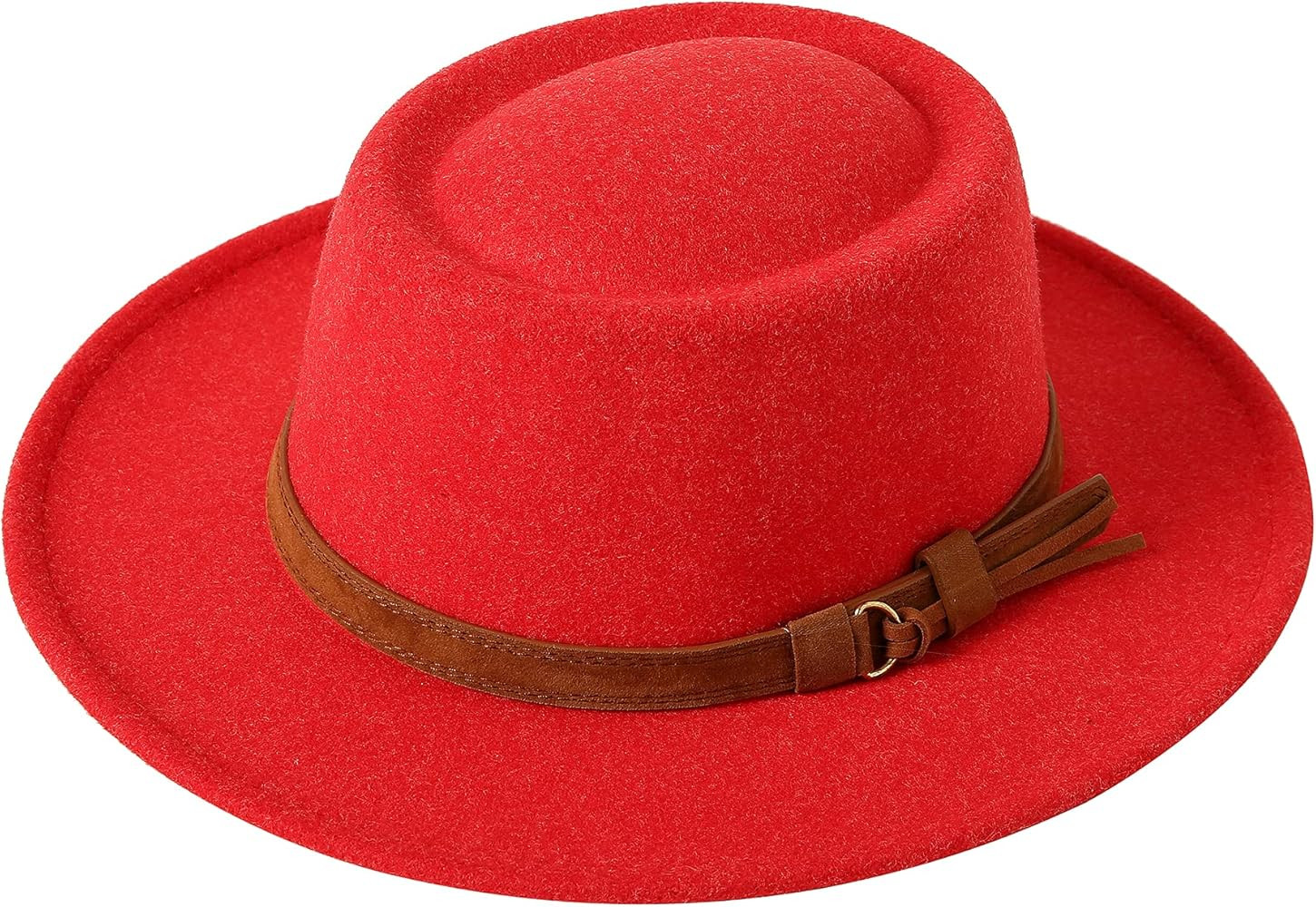Lanzom Women Retro Felt Panama Hat with Belt Buckle Wool Wide Brim Fedora Hat | Amazon (US)