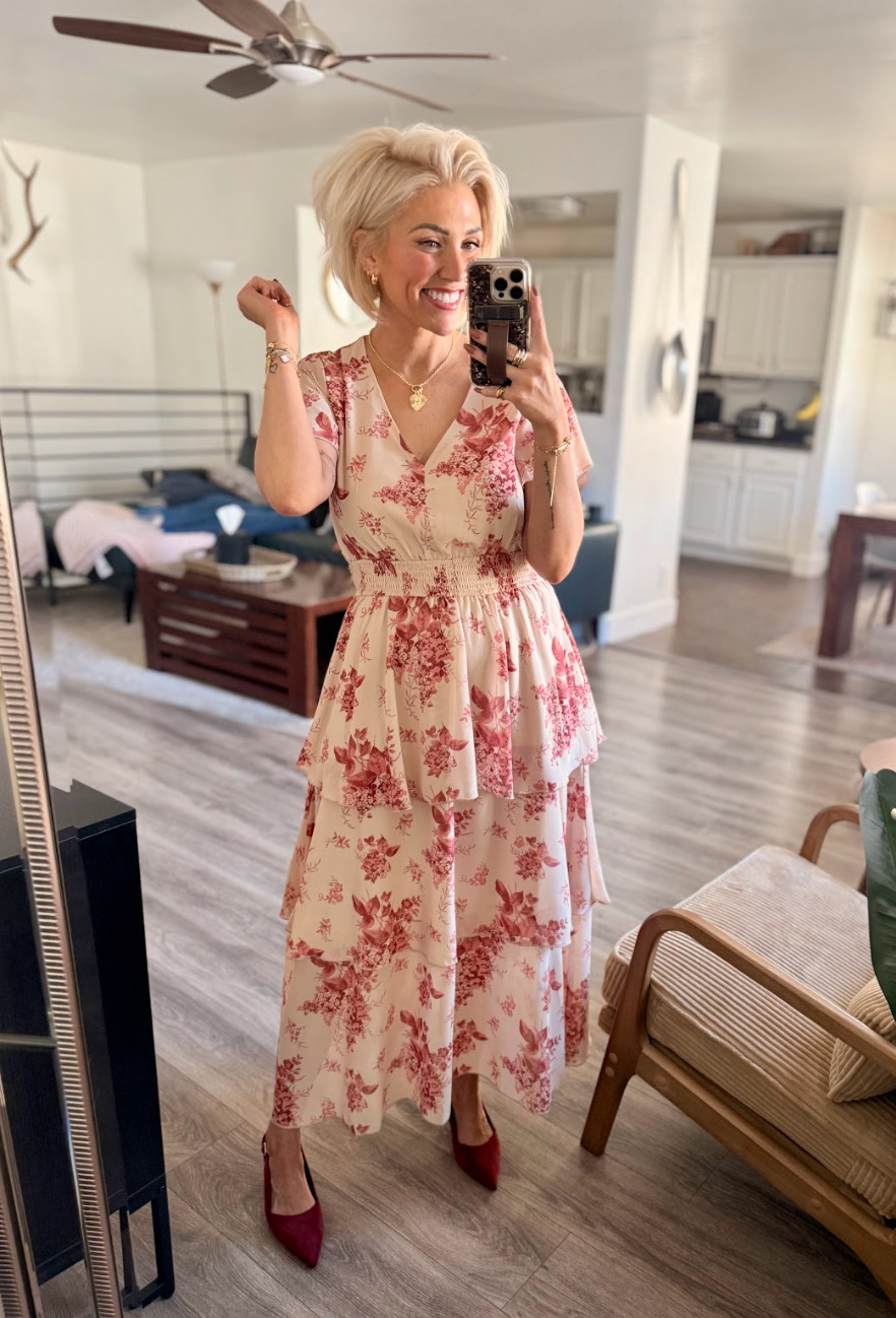 How gorgeous is the pattern on this dress? Dress: Small Shoes: TTS 

 #LTKootd #LTKSaleAlert