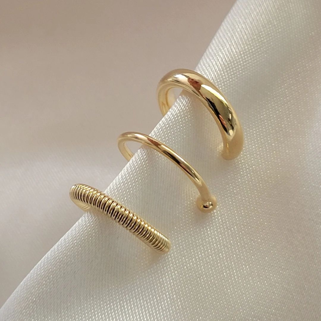 Set of 3 Gold Filled Ear Cuffs Half Round Minimalistic Ear - Etsy | Etsy (US)