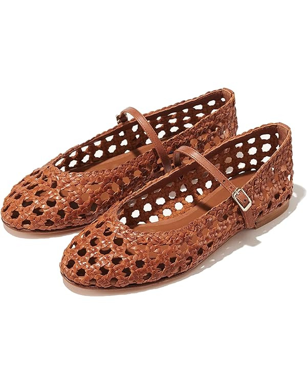 Metal Woven Mesh Ballet Flats for Women with Metal Buckle Strap Ballerina Flat Shoes Comfortable ... | Amazon (US)