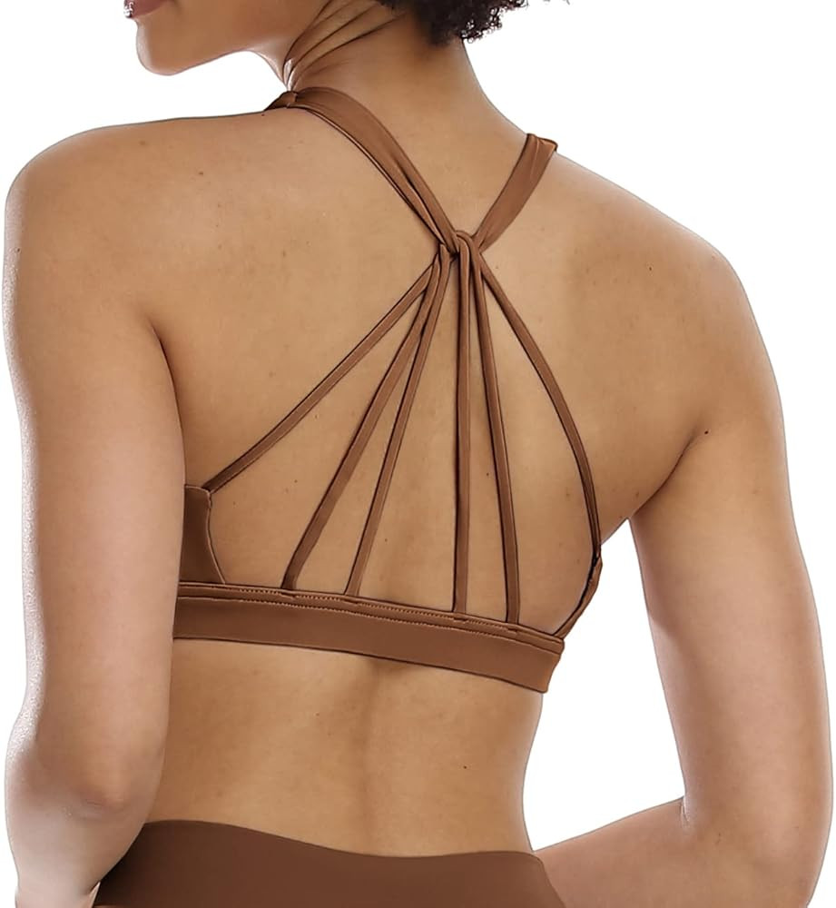 icyzone Padded Strappy Sports Bra Yoga Tops Activewear Workout Clothes for Women | Amazon (US)