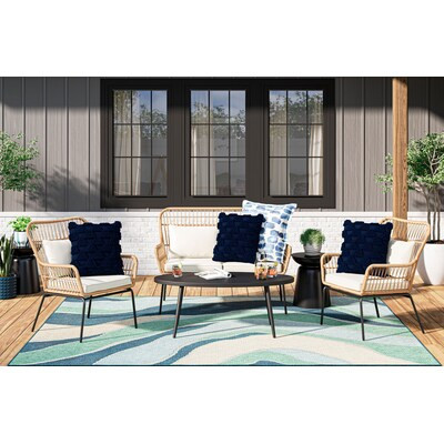 Origin 21 Brynlee 4-Piece Wicker Patio Conversation Set with Off-white Cushions | Lowe's