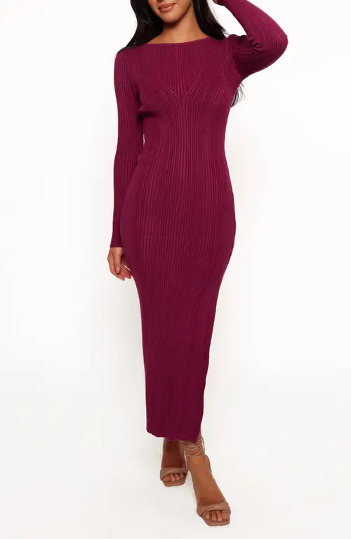 Petal & Pup Mattie Long Sleeve Rib Maxi Dress in Plum at Nordstrom, Size Small | Nordstrom