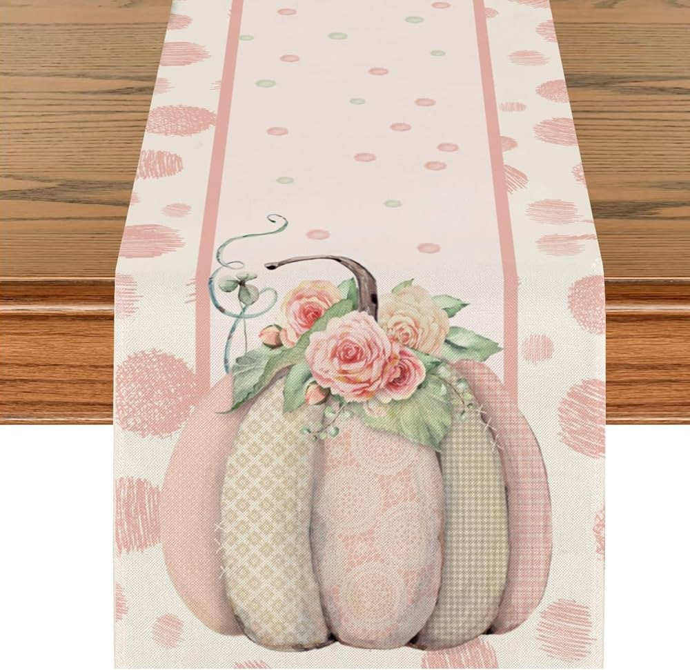 Fall Pink Table Runner 13x72 Inch, Thanksgiving Thankful Harvest Pink Pumpkins Floral Decoration ... | Amazon (US)