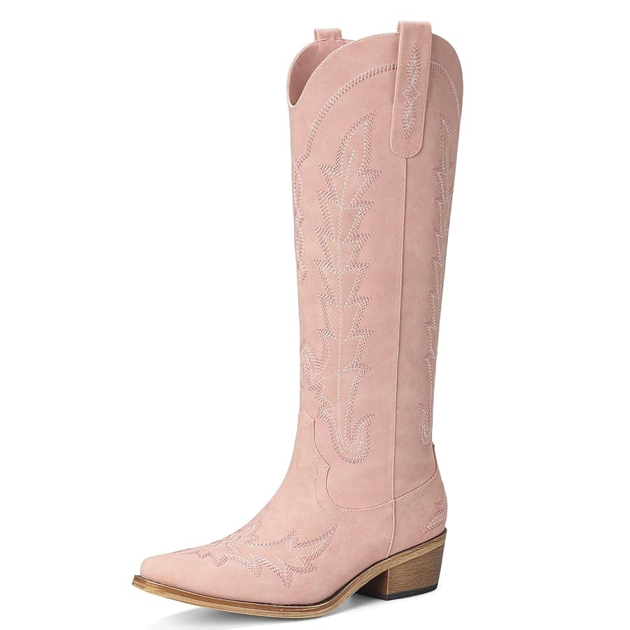 Cowboy Boots for Women - Knee High Pointed Toe Chunky Heel Pull On Zipper Western Cowgirl Boots, ... | Amazon (US)