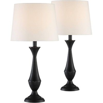 360 Lighting Modern Accent Table Lamps 24" High Set of 2 Black Metal White Linen Tapered Drum Sha... | Target