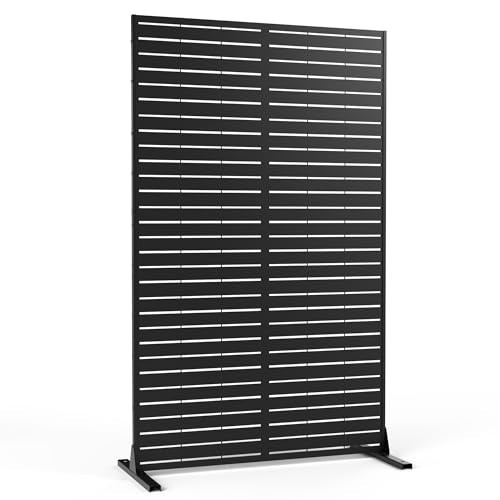 FENCY Metal Privacy Screen with Stand 72"H×44"W Outdoor Freestanding Privacy Screen & Panels, Outdoor Privacy Screen for Deck Patio Balcony(Black-Louvered) | Amazon (US)