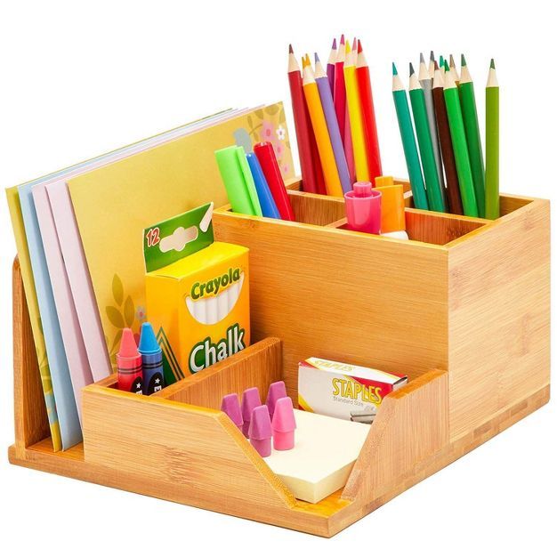 Bamboo Desk Organizer, Wood All in One Desktop Organizer with Pen Mail Memo Note Eraser Holder fo... | Target