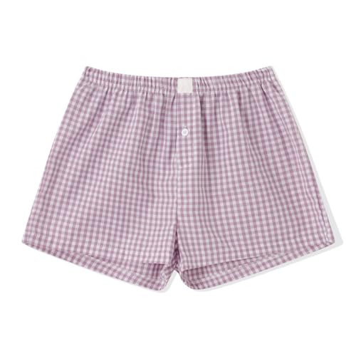Y2k Boxer Shorts for Women Micro Pajamas Shorts Gingham Plaid Checkered Pj Sleep Shorts Low Rise Lounge Shorts (Gingham Purple, M) | Amazon (US)