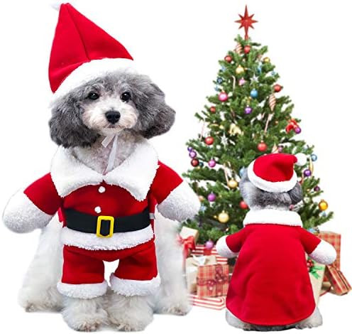 Small Dog Cat Pet Costume Outfits Red Christmas Santa Claus Hat Scarf Cosplay Dressing up Xmas Party | Amazon (US)