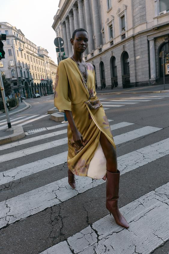 PRINTED SATIN MIDI DRESS | Zara UK