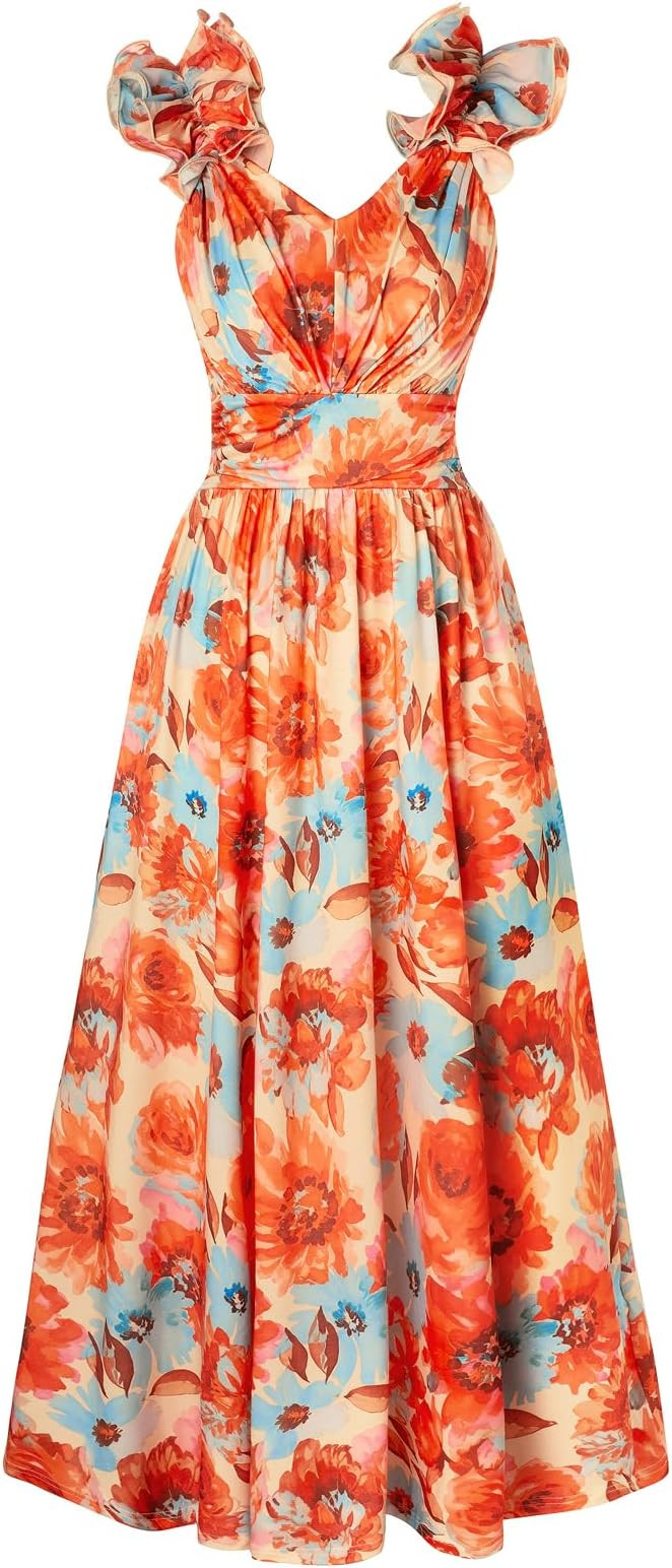 GRACE KARIN 2025 Women's Summer Floral Print Dress Sleeveless Casual Flowy Sundress A Line Ruffle... | Amazon (US)