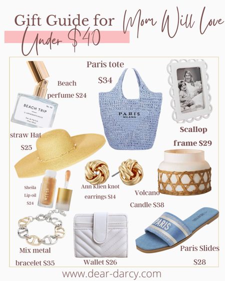 Gifts for mom she’ll love under $40

Several items $20-30

Candle 
Sandal
Wallet
Perfume 
Hat 
Annie Klien earrings 
Peace let 


#LTKstyletip #LTKGiftGuide #LTKfindsunder50