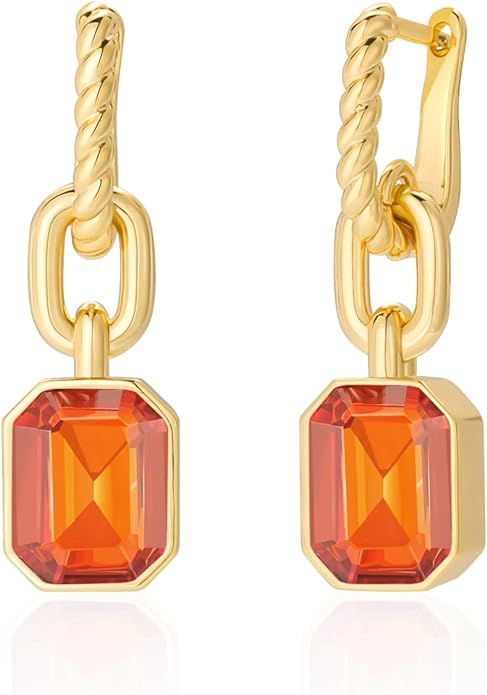 Birthstone Crystal Dangle Drop Earrings, 18K Gold Plated Huggie Hoop Hypoallergenic Earring Jewel... | Amazon (US)