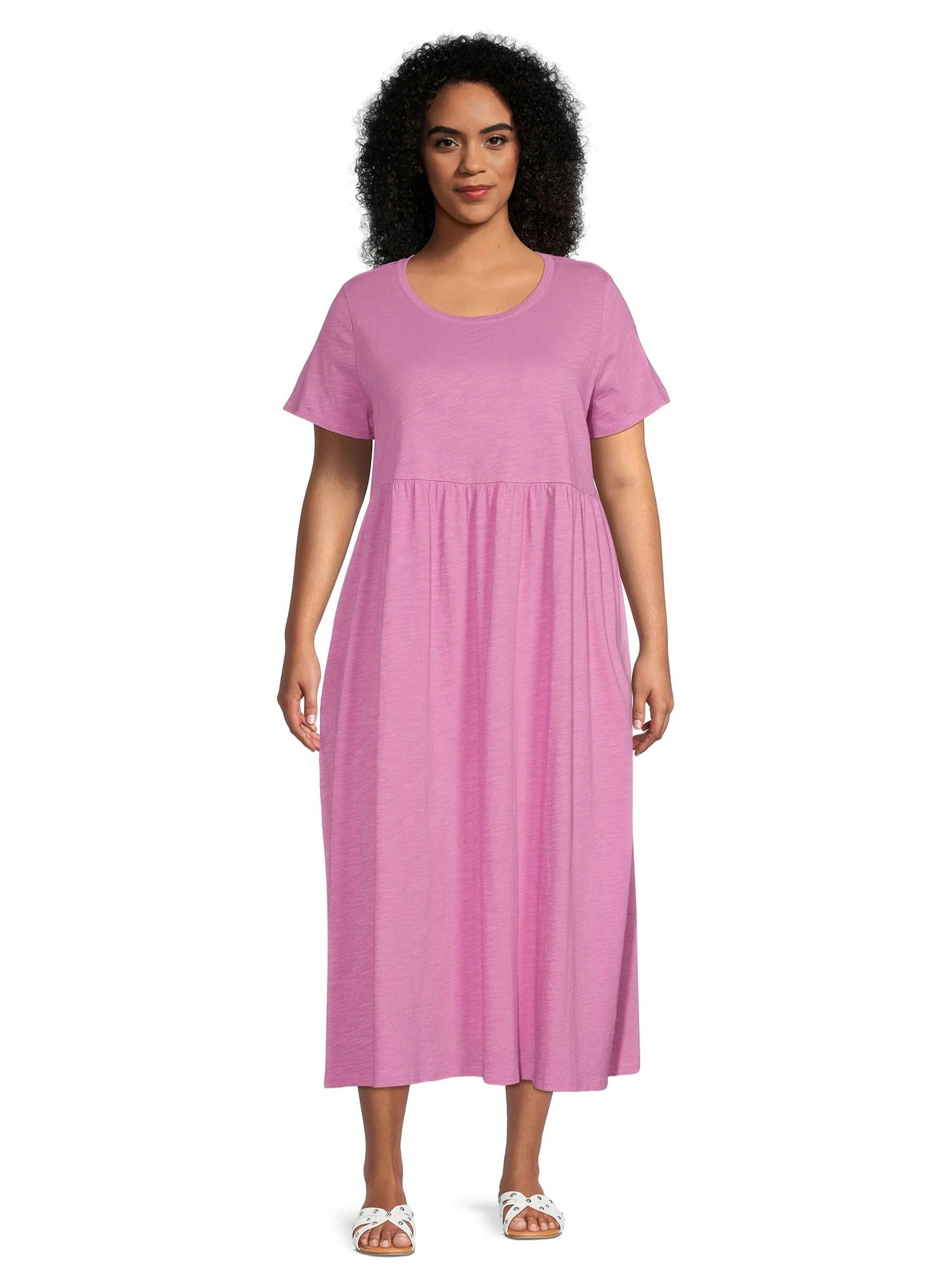Terra & Sky Women's Plus Size Gathered Waistband Tee Dress | Walmart (US)