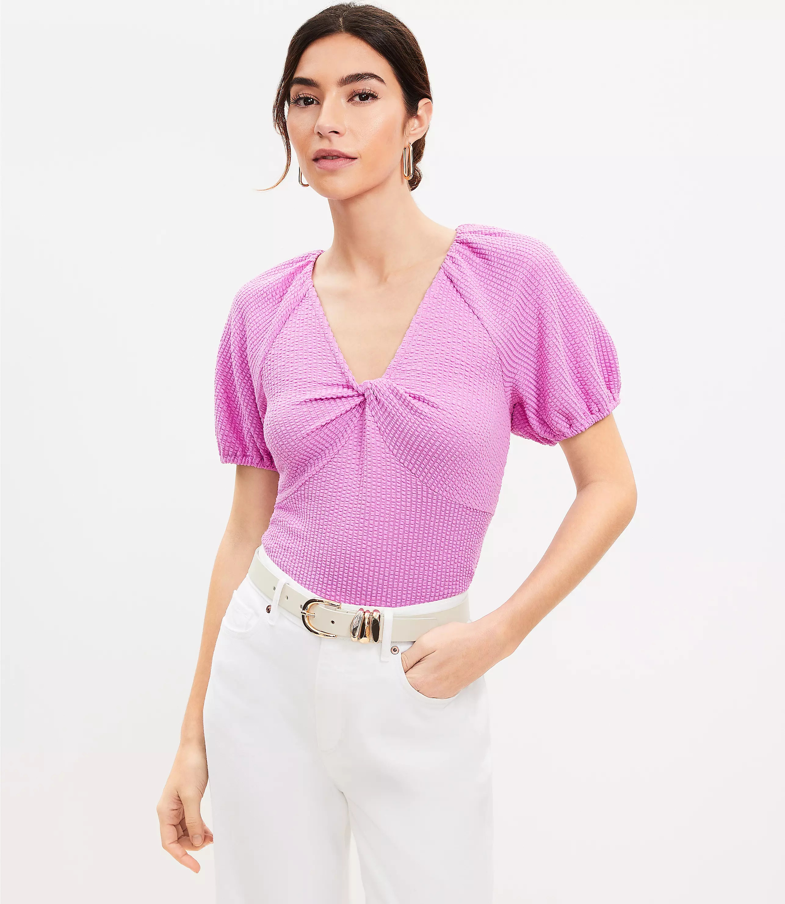 Seersucker Twist Puff Sleeve Top | LOFT