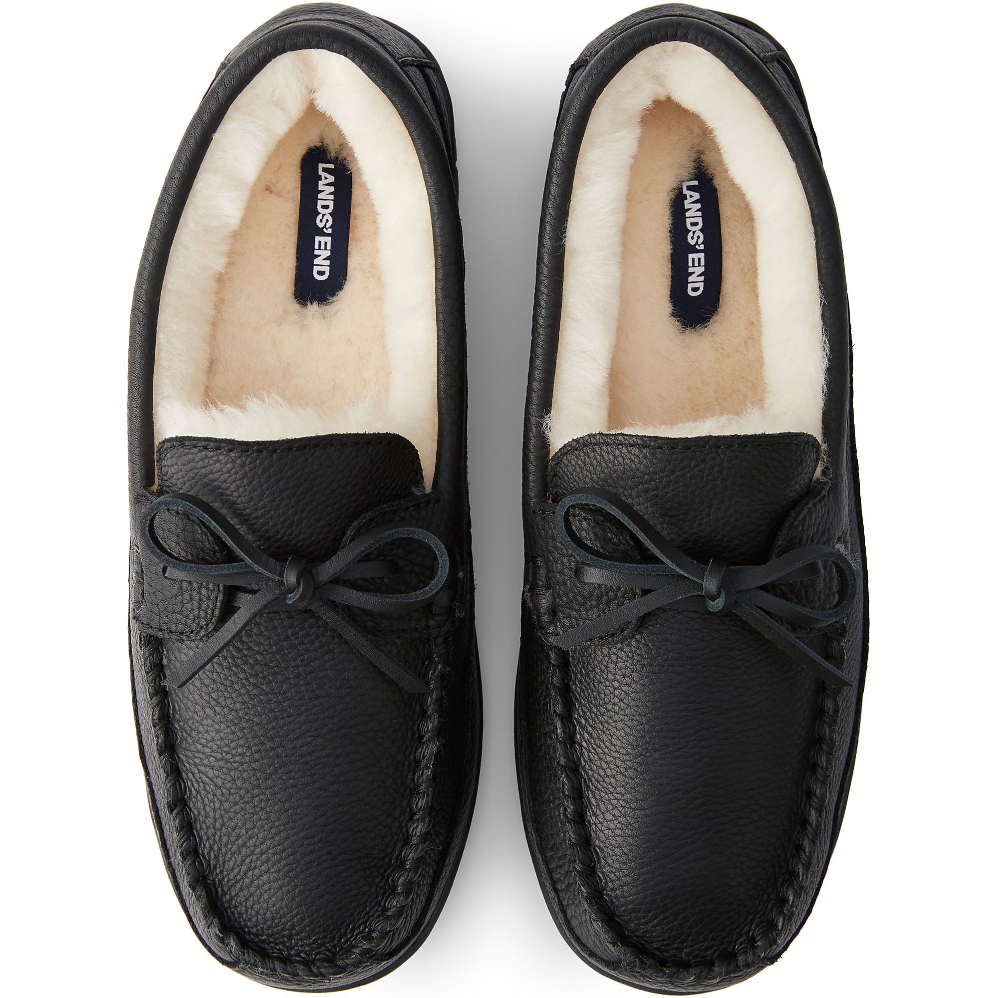 Men's Leather Fuzzy Shearling Moccasin Slippers | Lands' End (US)