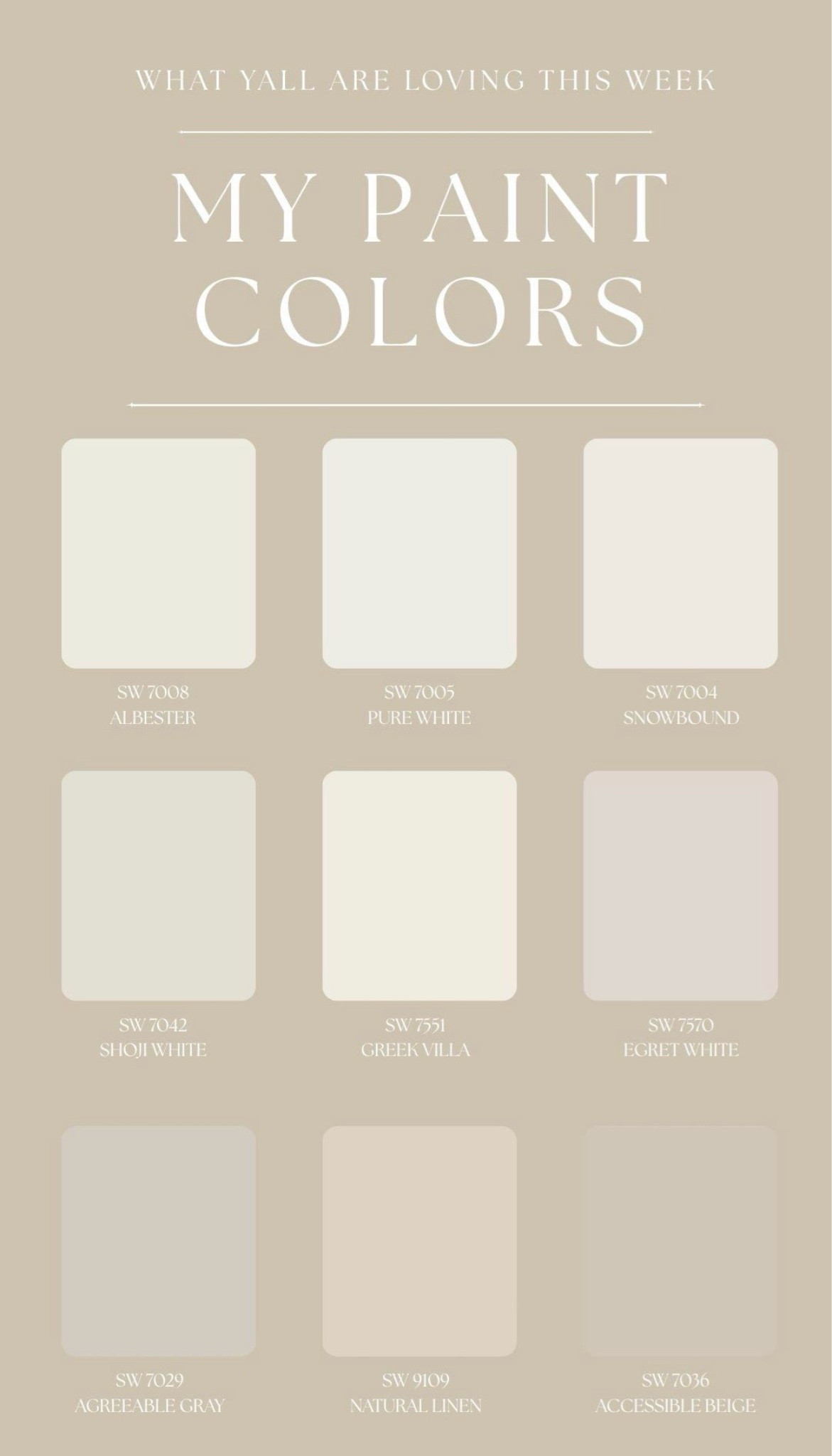 I tested SO many paint colors... and these are the ones that actually made the cut 👇🏼

Highlights:

If you're picking just one color, make it this one. It's the perfect warm neutral—never too yellow, never too gray—and somehow looks good in every room.
This is the shade that completely transformed our living room. It instantly made the space feel brighter, cozier, and way more expensive.
If you've been looking for the perfect white, I finally found it. It's crisp without feeling sterile and works with literally everything.

Choosing paint is way harder than it should be, so hopefully this saves you from buying 27 sample pots like I did. 🤍 

 #LTKHome