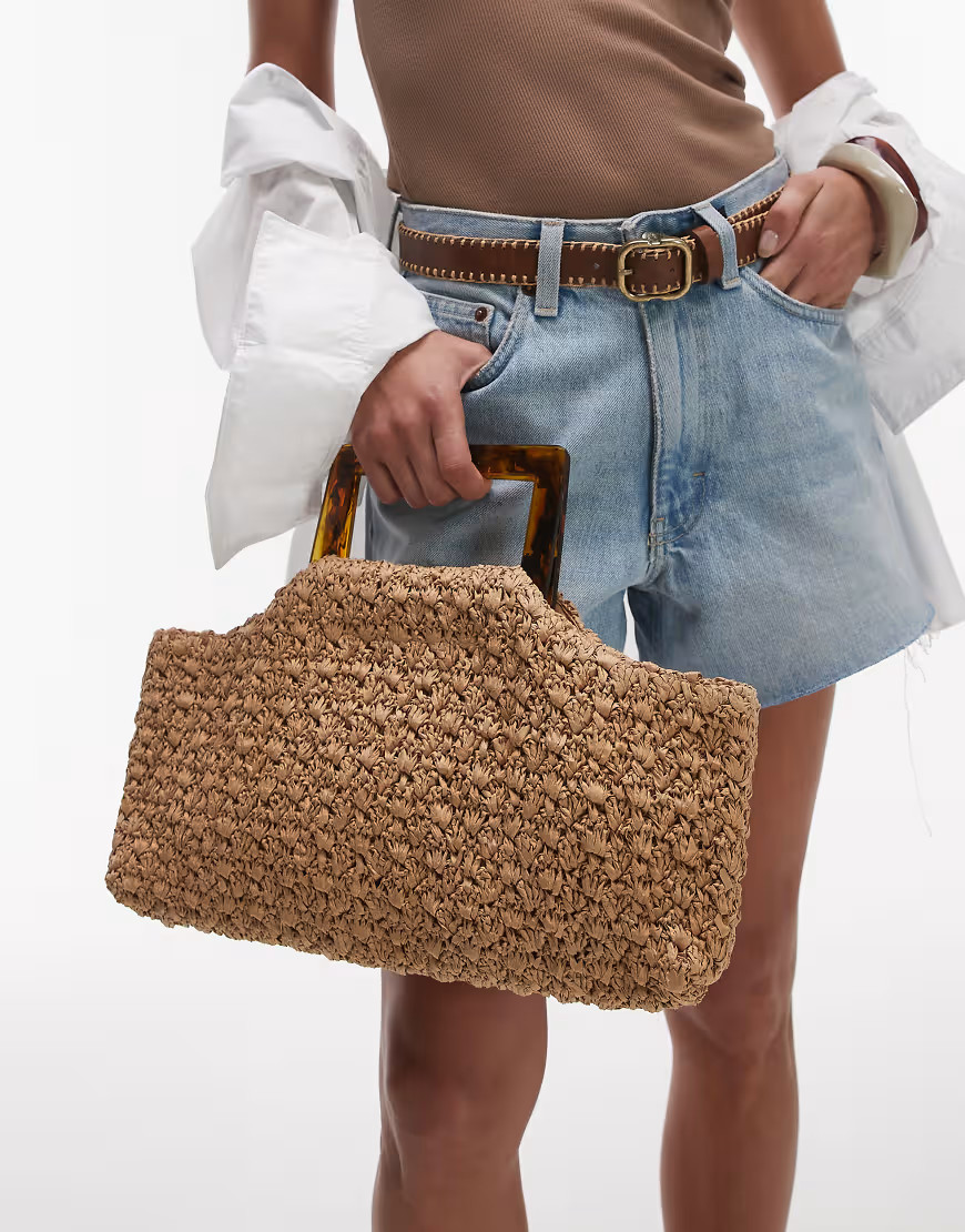 Topshop Giveon straw bag with handle in natural-Neutral | ASOS (Global)
