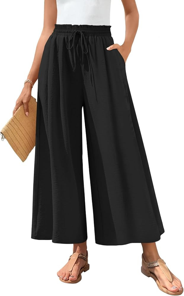 Bestbee Women's Palazzo Pants Dressy Casual Wide Leg Slacks Elastic Waist with Pockets | Amazon (US)