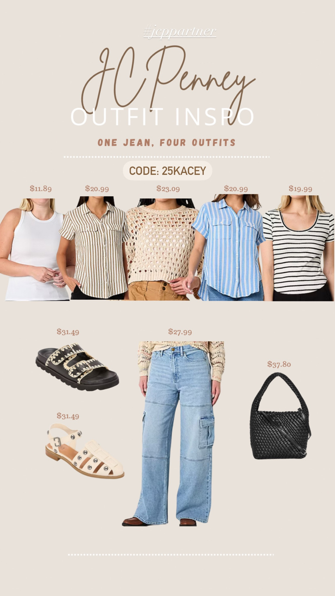 Spring outfits from JCPenney— use my code 4SPRING for 20% off! 
Jeans- true to size
Sandals- true to size
Tops- true to size but size up in the long Sleeve one for looser fit, I’m wearing an xl

#LTKSeasonal #LTKFindsUnder50 #LTKStyleTip