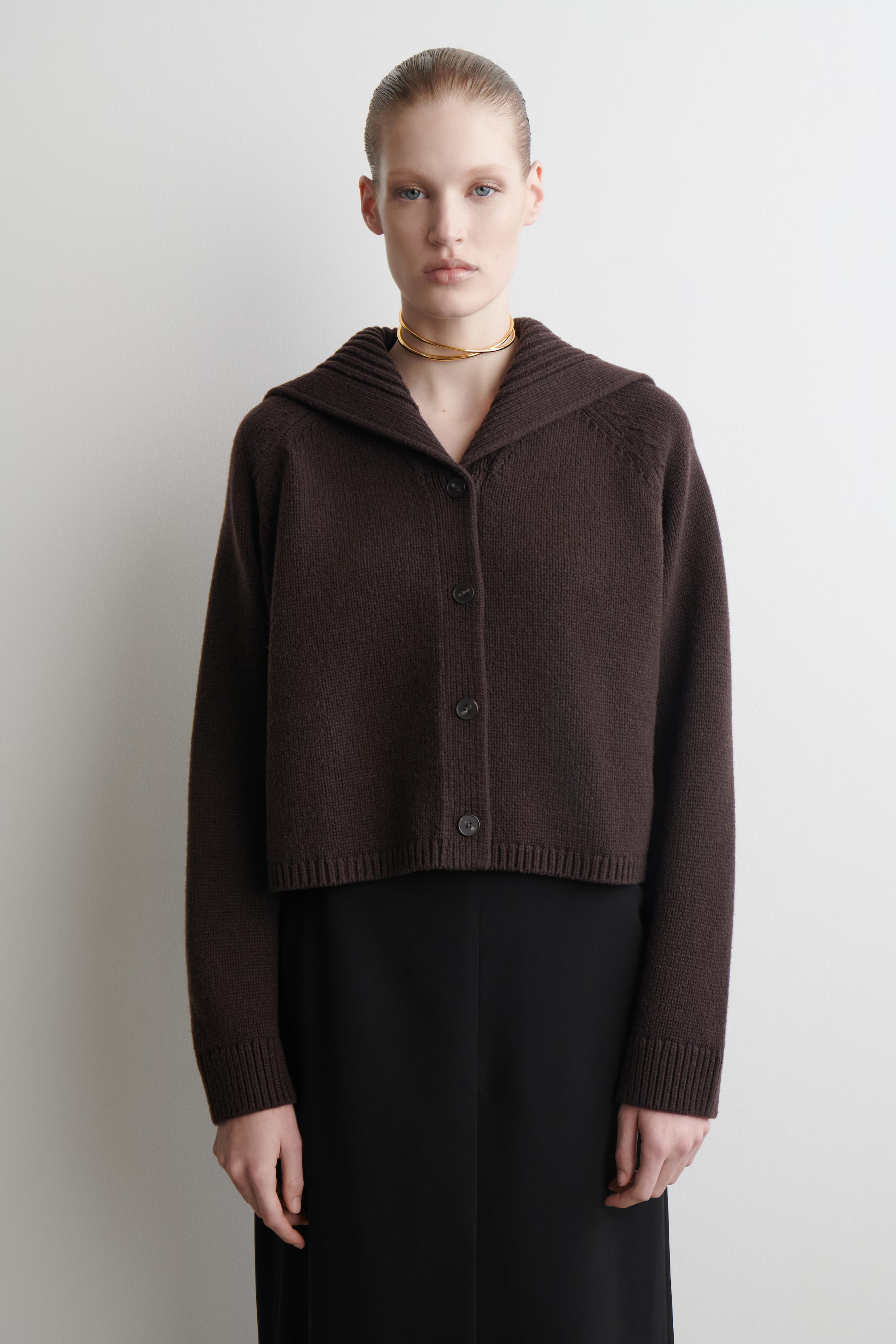 SAILOR-COLLAR WOOL CARDIGAN - DARK BROWN | COS GB | COS UK