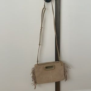Maje Duo Fringe Trim Suede Clutch Crossbody in Beige | Poshmark