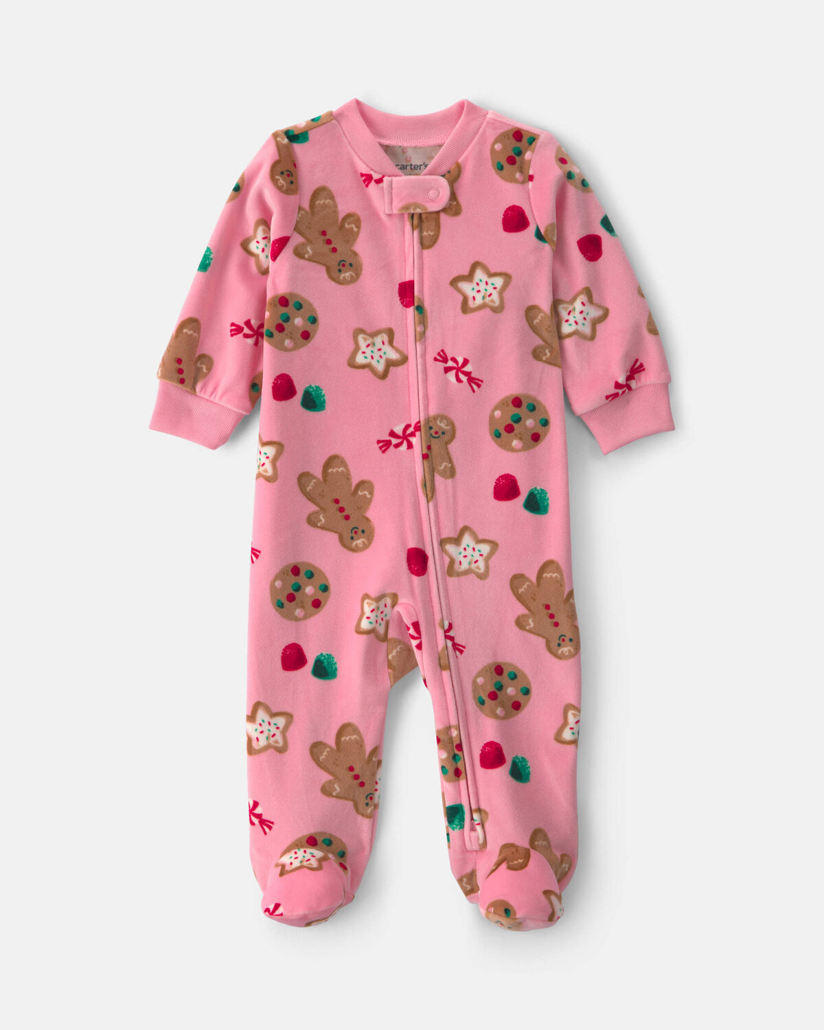 Baby Girl Christmas Gingerbread 2-Way Zip DreamPlush Sleep & Play Pajamas - Pink | Carter's Inc