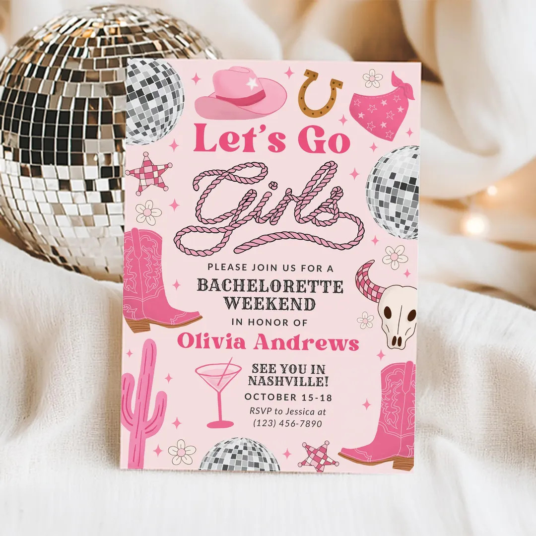 Let's Go Girls Bachelorette Invitation, Nashville Itinerary Template, Her Last Rodeo Weekend Invi... | Etsy (US)