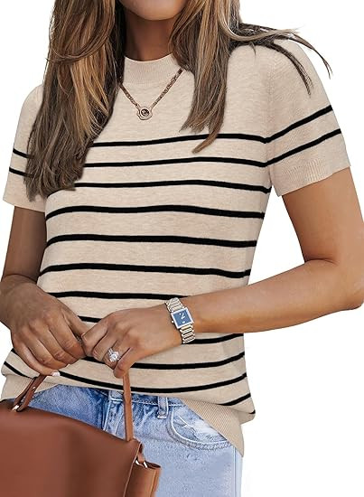 Arach&Cloz Women's Wool Blend Loose Fit Soft Summer Sweater Short Sleeve Crew Neck Casual Pullove... | Amazon (US)