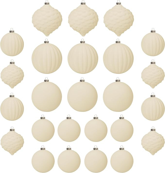 KI Store Velvet Christmas Balls Cream White 25pcs Flocked Christmas Tree Ornaments Assortment for... | Amazon (US)