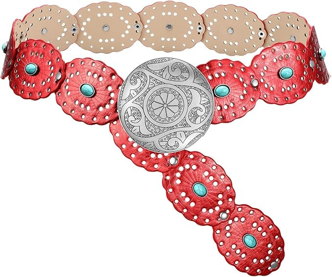 SUOSDEY Wide Western Disc Belt with Turquoise Women Cowgirl Cowboy Boho Country Leather Belts for... | Amazon (US)