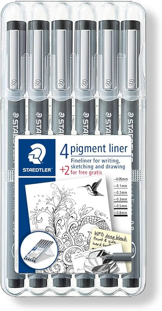 STAEDTLER ‎308 SB6P Pigment Liner Fineliner Pens with Assorted Line Width - Black (Set of 4 + 2... | Amazon (UK)
