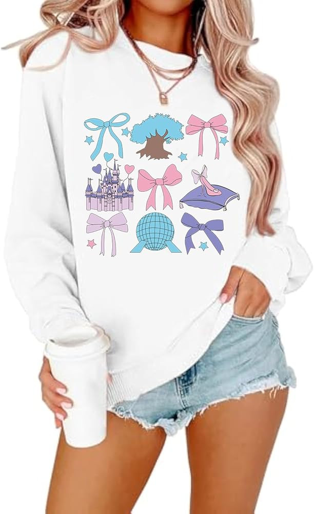 Magical Sweatshirt Women Cute Bow Graphic Pullover Family Vacation Shirt Casual Long Sleeve Tops | Amazon (US)