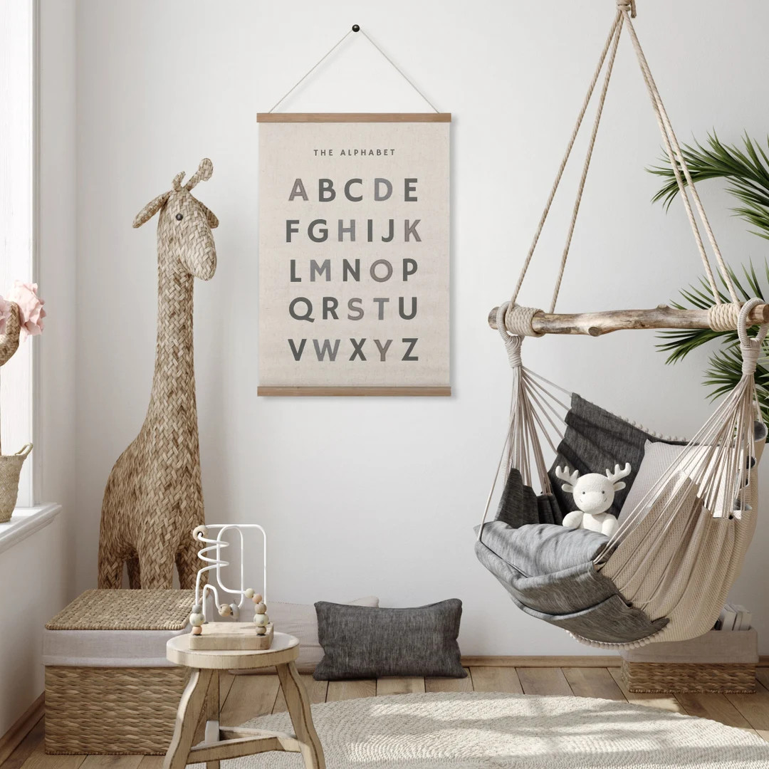 16×24 Inch Embroidered Educational Poster with Wood Poster Hanger - Neutral Gray Wall Decor for ... | Etsy (US)