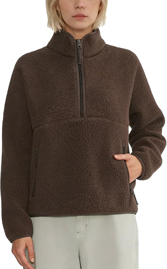Slouchy Fleece Sweatshirts for Women Half Zip Stand Collar Pullovers Fuzzy Warm Sherpa Cropped Ho... | Amazon (US)