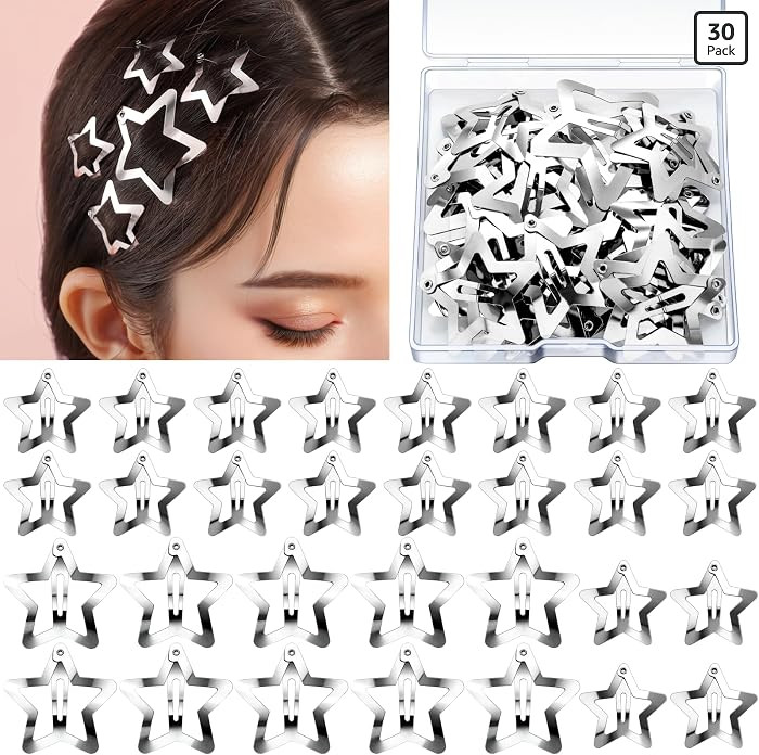 YGDZ Star Hair Clips and Barrettes Set - 20 pcs 1.22" Y2K Hair Accessories, 10 pcs 1.61" Silver C... | Amazon (US)