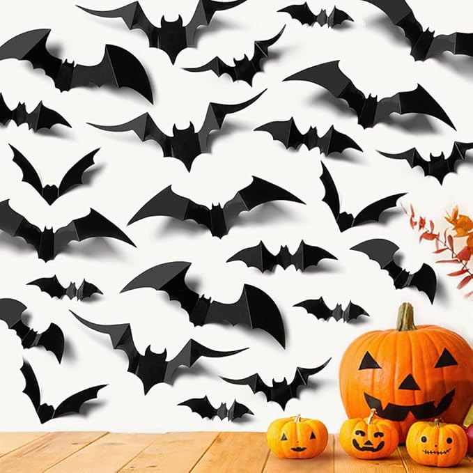 Ivenf 100 Pcs Halloween Decorations Indoor 3D Bats Wall Stickers 5 Size & 5 Design for Home Decor... | Amazon (US)