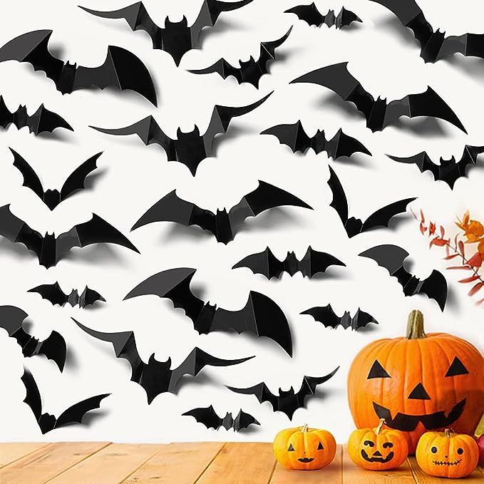 Ivenf 100 Pcs Halloween Decorations Indoor 3D Bats Wall Stickers 5 Size & 5 Design for Home Decor... | Amazon (US)