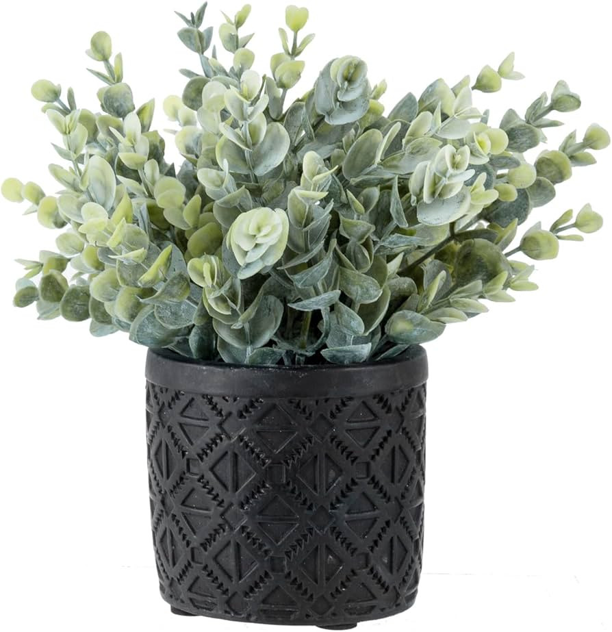 MyGift Artificial Eucalyptus Boxwood Plant in Modern Gray Concrete Pots with Geometric Embossed P... | Amazon (US)