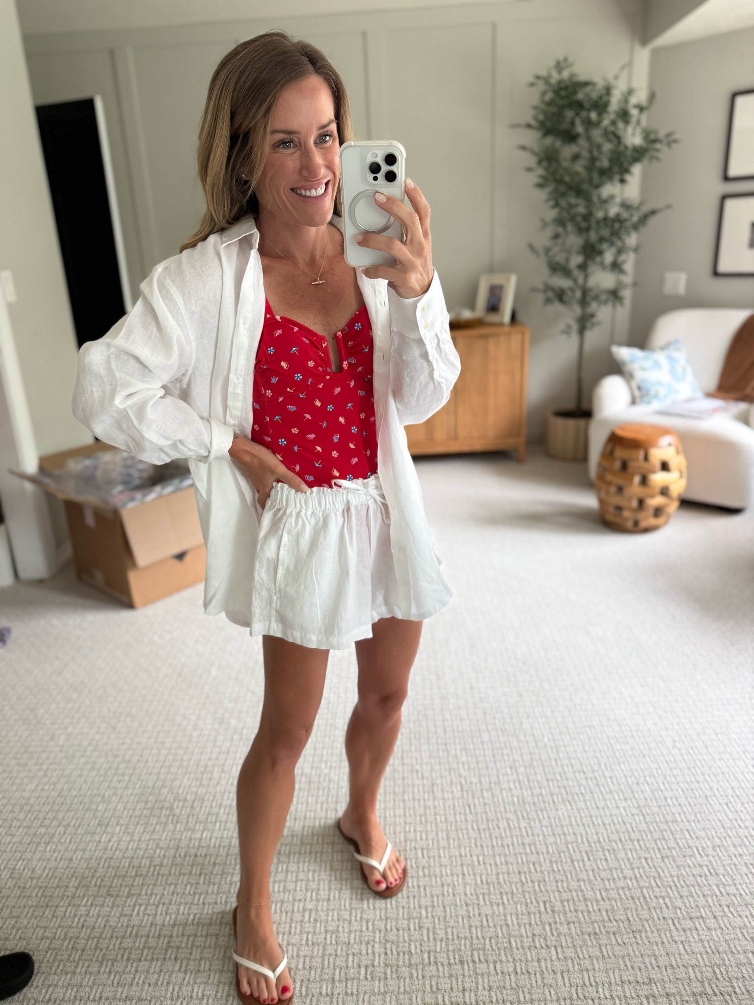Fourth of July swimsuit 
Spanx swim cover up