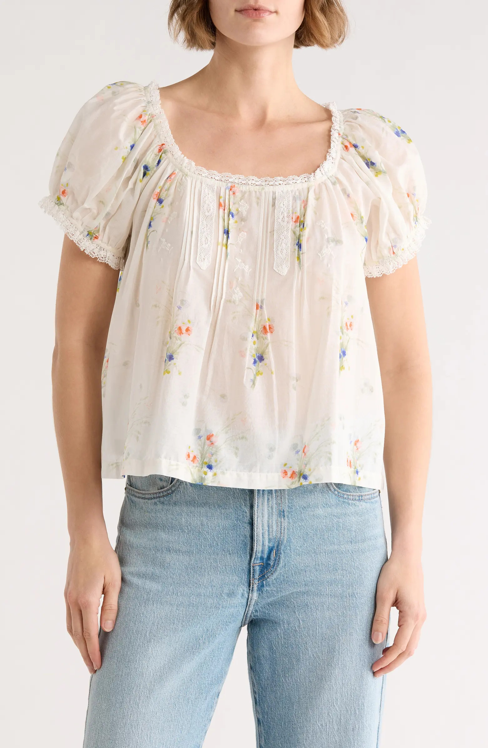 Floral Puff Sleeve Cotton Top | Nordstrom Rack