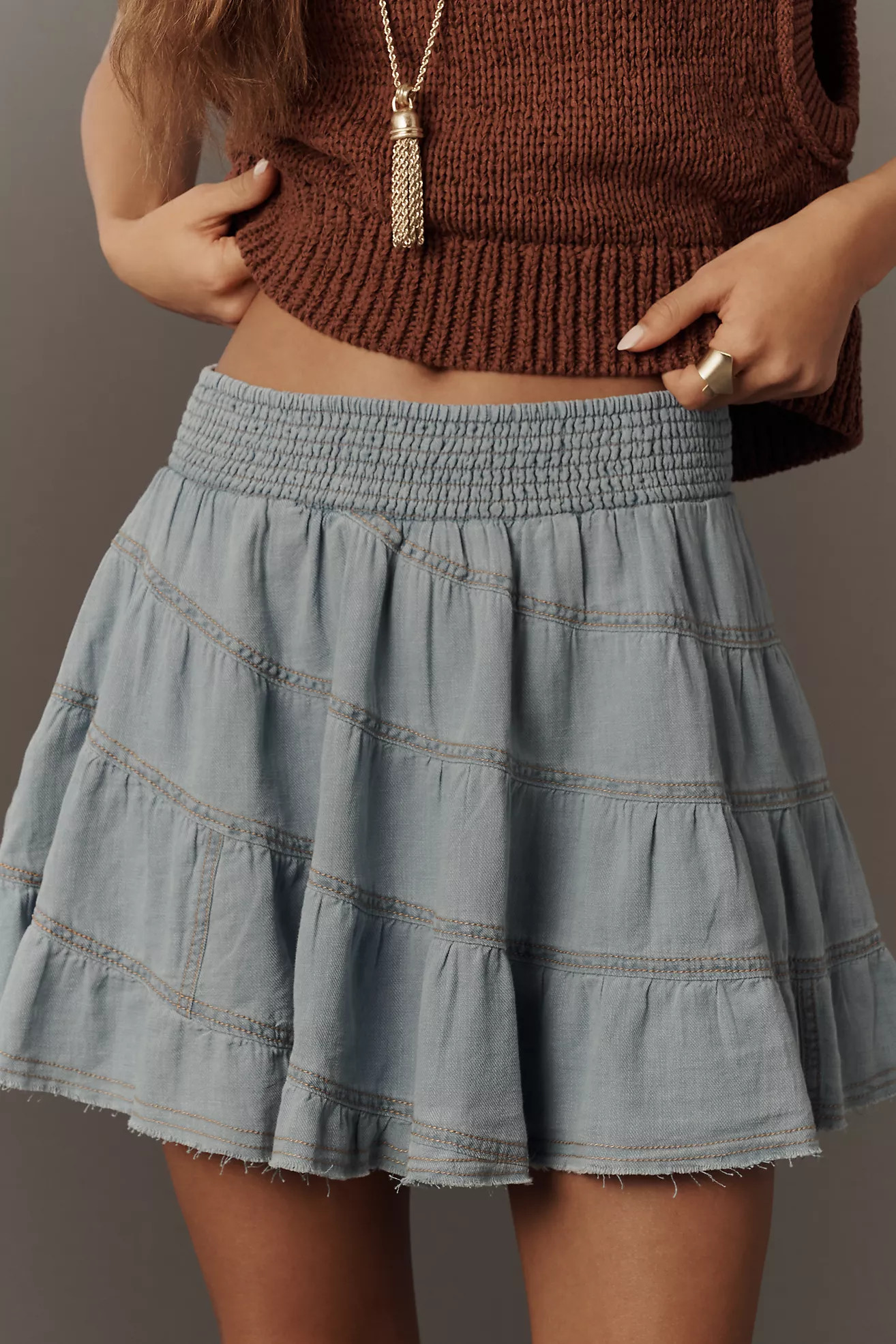 Reese Smocked Mini Skirt in Cross-Weave Cotton | Anthropologie (US)